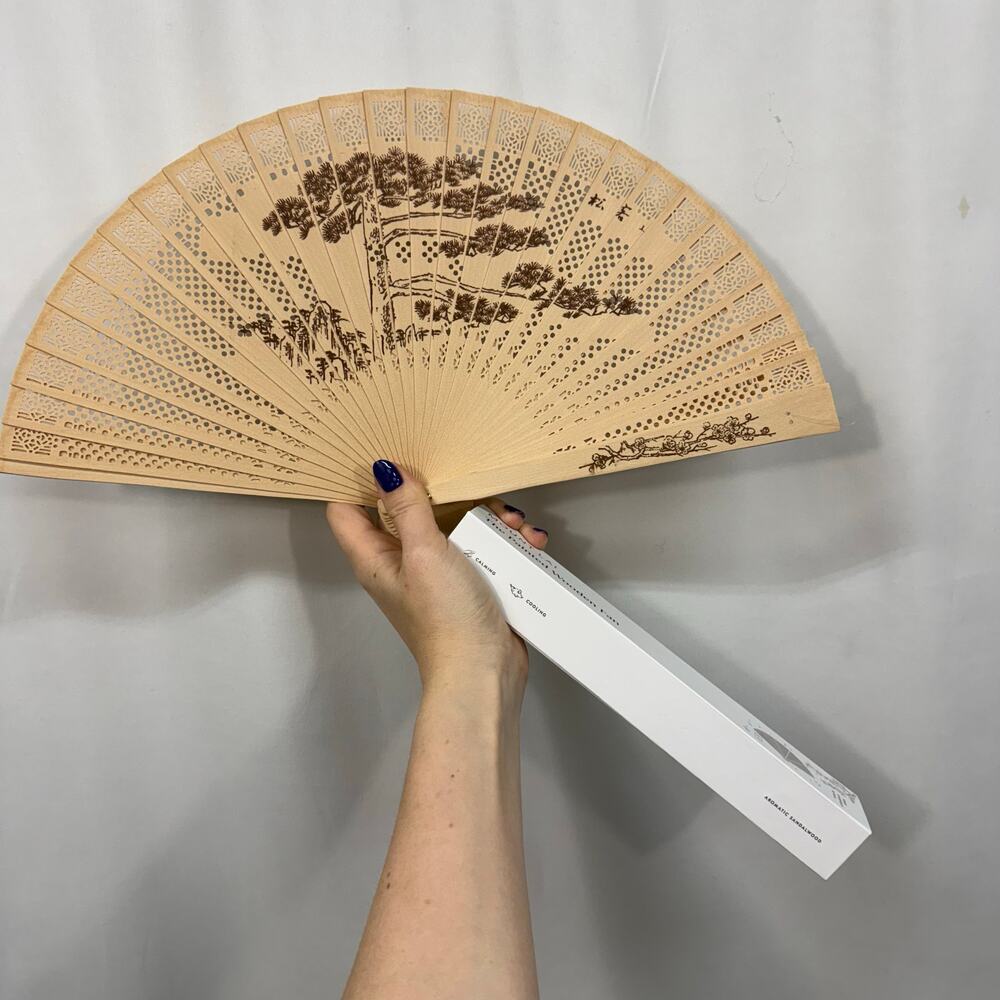 Mount Lai The Painted Wooden Fan Chinese Sandalwood New in Box